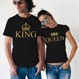 Koszulki dla par - QUEEN & KING - złoty nadruk